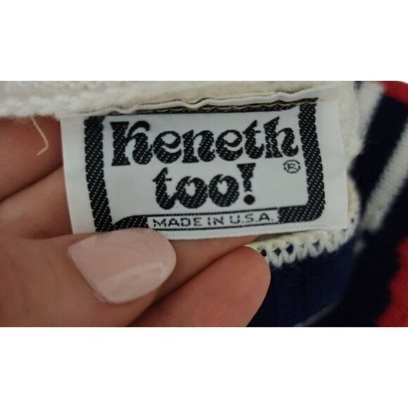 Vintage 80s Cap Sleeve Patriotic Sweater Womens Size XL White Red Blue - Picture 5 of 6